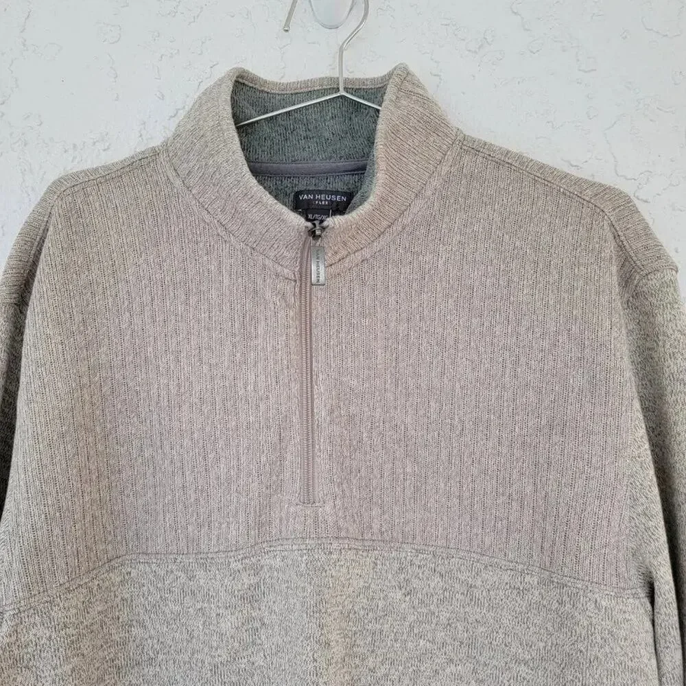 Van Heusen Pullover Sweater Beige Mens Size XL 1 4 Zip Classic Fit Long Sleeve - Picture 2 of 9